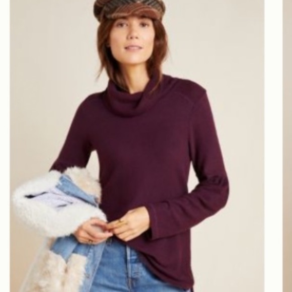 Anthropologie Saturday Sunday Rachel Sweater Turtleneck Pullover Size XS Plum - Picture 2 of 4